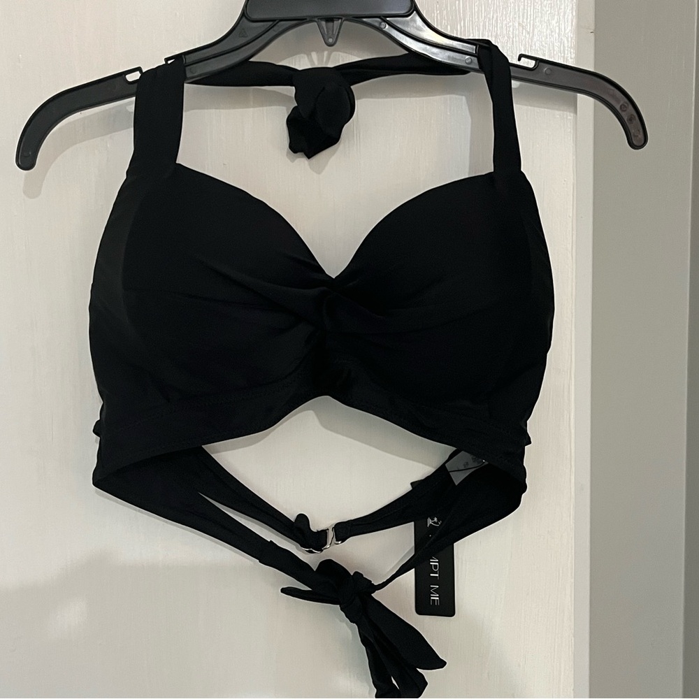 NWT Tempt Me Women’s Black Push-Up Halter Retro Bikini Swim Top